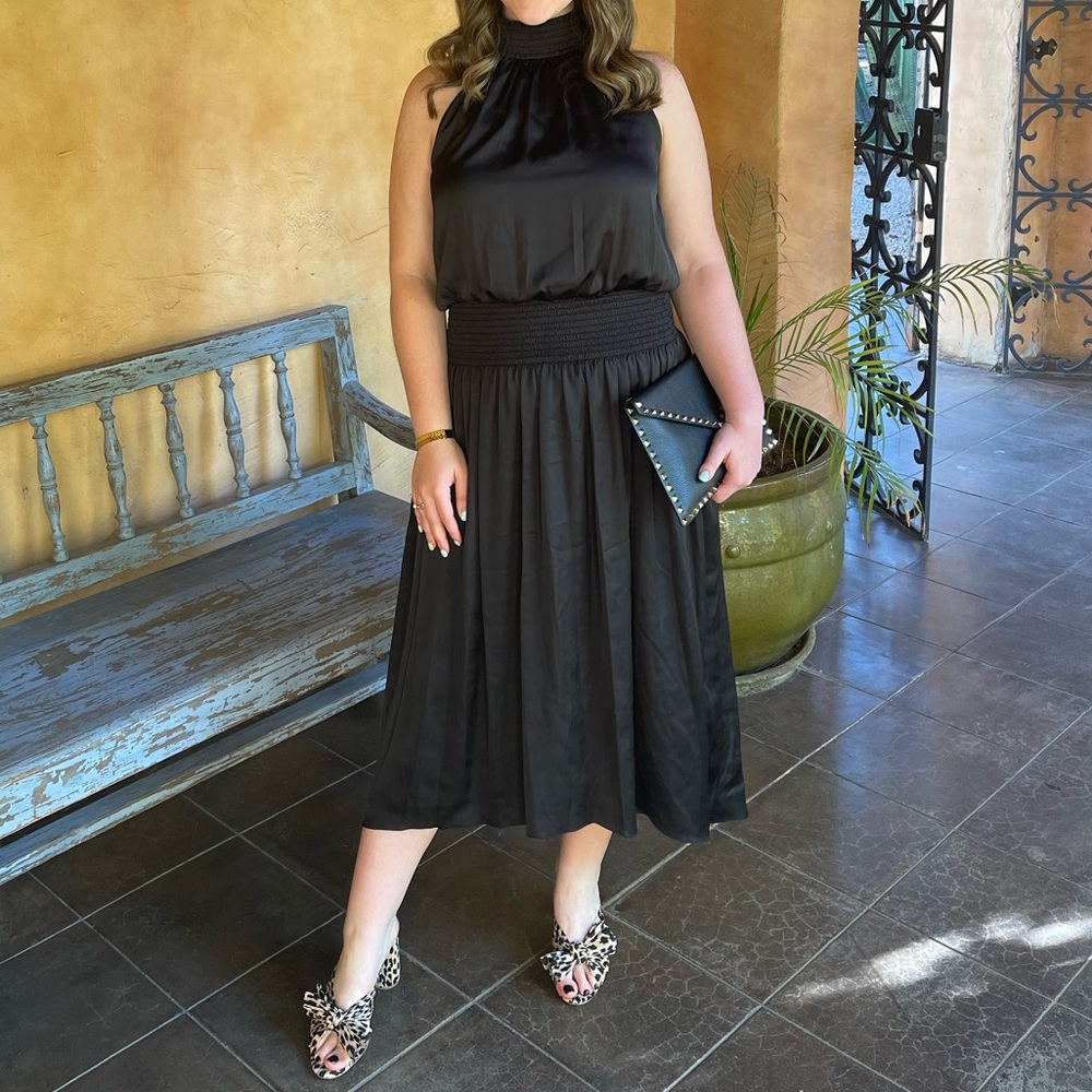 Ramy Brook Bella Halterneck Sleeveless Midi Dress in Black M